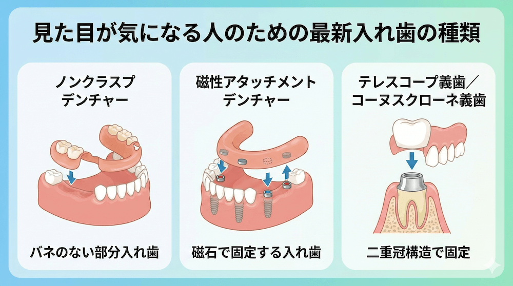 見た目が気になる人のための最新入れ歯の種類