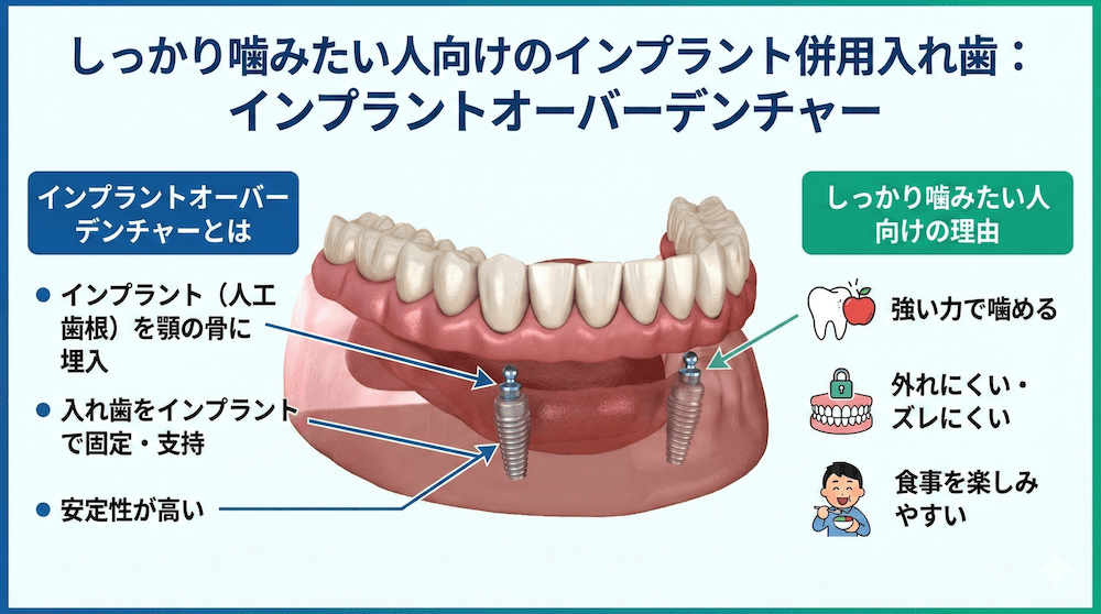 しっかり噛みたい人向けのインプラント併用入れ歯