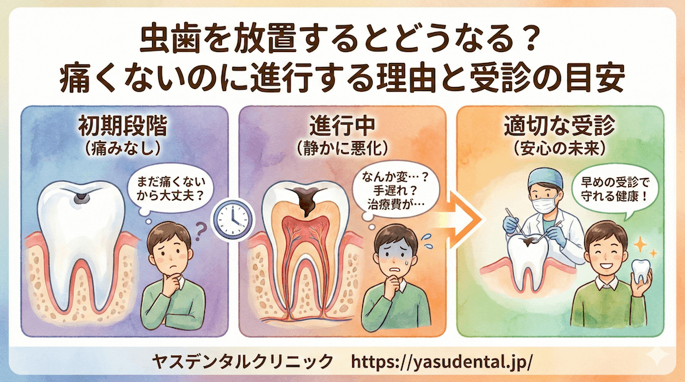 虫歯を放置するとどうなる?痛くないのに進行する理由と受診の目安