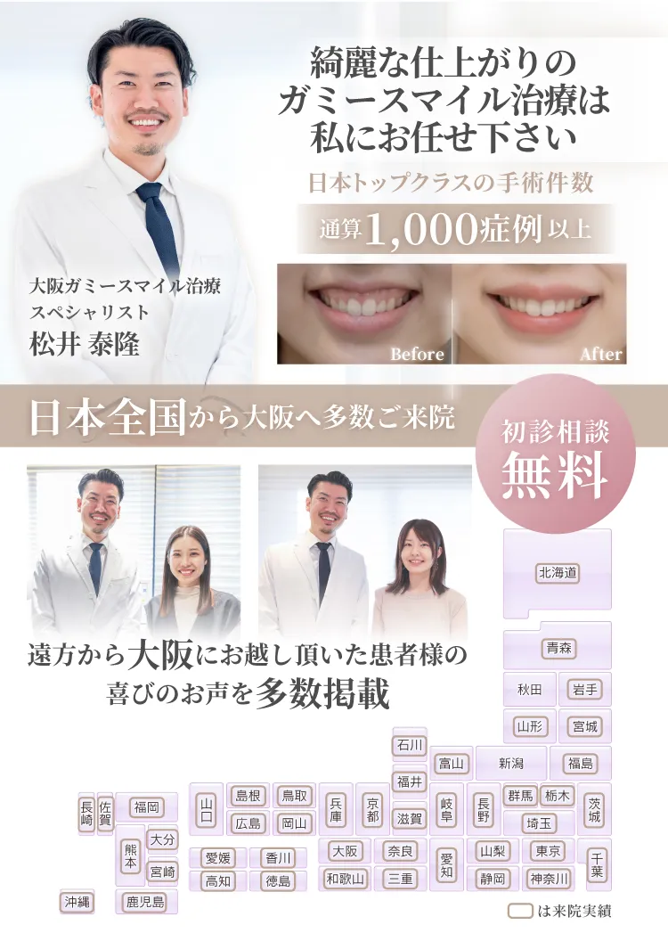 綺麗な仕上がりのガミースマイル治療は私にお任せ下さい